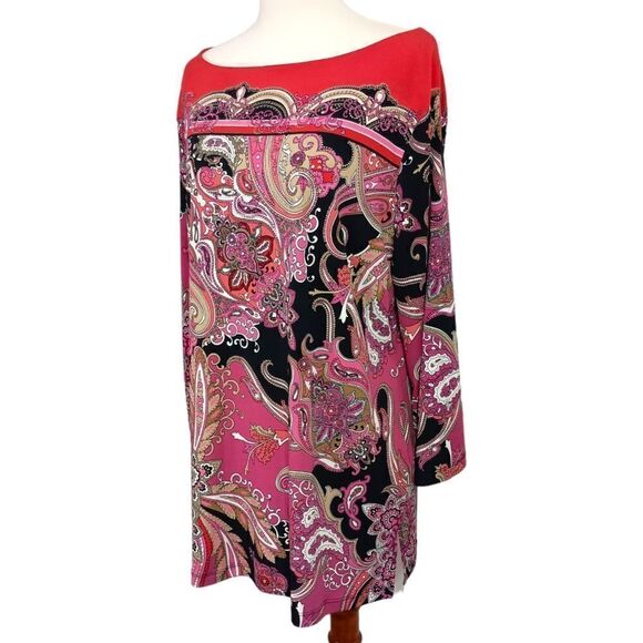 JM Collection Paisley Slinky Tunic L Top Boho Rococo Colorful Baroque Regency - Picture 6 of 16